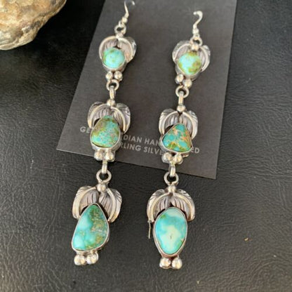 Navajo Sonoran Gold Turquoise Earrings | Sterling Silver | 3 Dangle | Authentic Native American Handmade | 13924