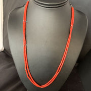 Navajo Red Coral Liquid Heishi Necklace | 2 Strands Sterling Silver Tubes | 22" | Authentic Native American Handmade | 768
