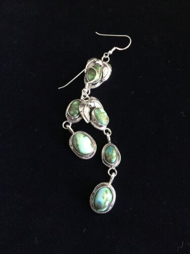 Navajo Green Sonoran Gold Turquoise 3Dangle Earrings | Sterling Silver | Authentic Native American Handmade | 1791