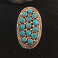 Navajo Kingman Turquoise Cluster Ring | Authentic Native American Sterling Silver | Multi-Stone | Sz 7.5 | 8392