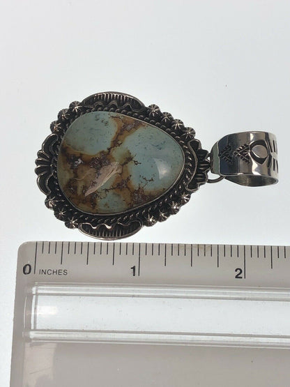 Navajo Royston Turquoise Pendant Necklace | Sterling Silver | Authentic Native American Handmade | 11295