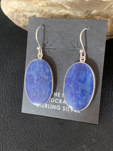 Native American Blue Lapis Lazuli Dangle Drop Earrings | Sterling Silver | 1" | 14091