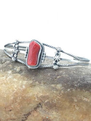 Native American Red Coral Navajo Bracelet | Sterling Silver | Authentic Handmade | 4731