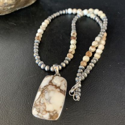 Navajo Wild Horse Turquoise Necklace Pendant | Sterling Silver | 20" | Authentic Native American Handmade | 13862