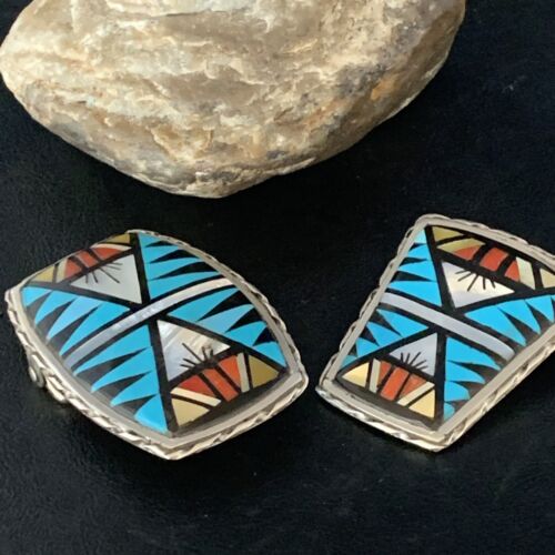 Zuni Bolo Tie Belt Buckle Ranger Set | Turquoise Mother of Pearl Coral | Sterling Silver | Native American Handmade | 14123