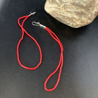 Handmade Sterling Silver Heishi Beads Earrings with Faux Red Coral | 5" | 13502