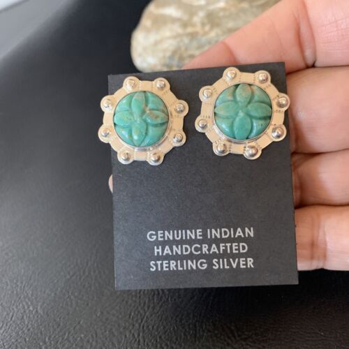 Native American Women's Green Turquoise Earrings | Sterling Silver | 13020