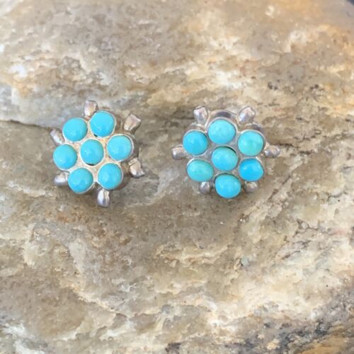 Zuni Petit Point TurquoiseCluster Earrings | Authentic Native American Handmade | Sterling Silver | 1608