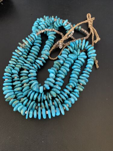 Men's Santo Domingo Blue Kingman Turquoise Shell Necklace | 38" | Authentic Native American Handmade | 13195