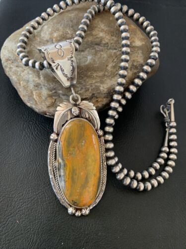 Navajo Pearls Bumblebee Jasper Necklace Pendant | Sterling Silver | Authentic Native American Handmade | 01898