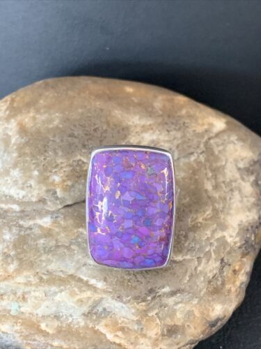 US Adjustable Navajo Sterling Silver Purple Mohave Turquoise Ring Sz 9 11603