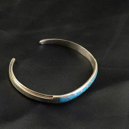 Native American Zuni Blue Faux Opal Inlay Cuff Bracelet | Sterling Silver | 10189