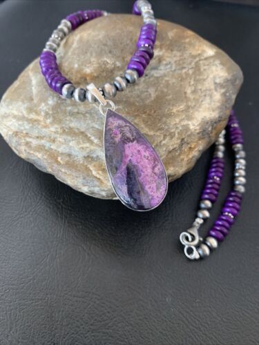 Navajo Pearl Purple Sugilite Necklace Pendant | Sterling Silver | Authentic Native American Handmade | 11917
