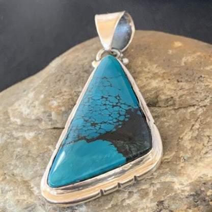 Navajo Spiderweb Turquoise Pendant | Sterling Silver | 2" | Authentic Native American Handmade | 10754
