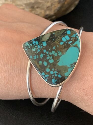 Handmade Sterling Silver Blue Spiderweb Turquoise Cuff Bracelet | Women's | 14069