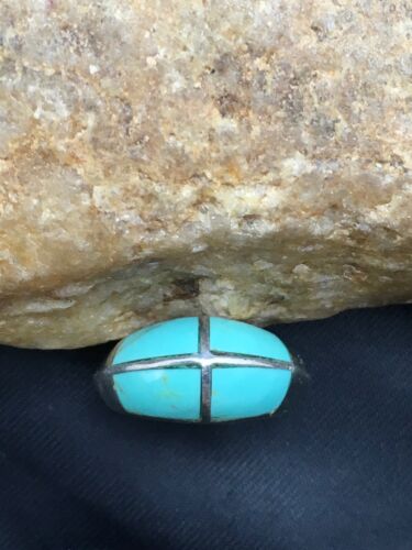 Navajo Turquoise Inlay Ring | Sterling Silver | Sz 5.5 | Authentic Native American Handmade | 4034