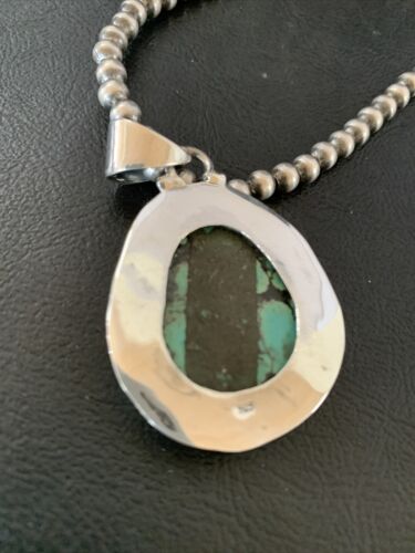 Navajo Blue Spiderweb Turquoise Pendant | Sterling Silver | Authentic Native American Handmade | 10673