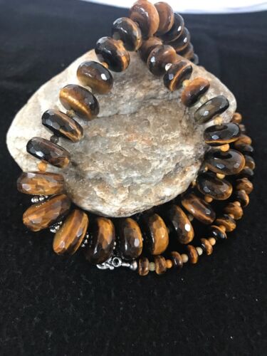 Navajo Tigers Eye & Picture Jasper Graduated Necklace | Sterling Silver | Authentic Native American | 26" | 1121