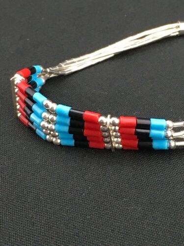 Multi-Color Turquoise Coral Liquid Heishi Bracelet | Sterling Silver | 7" | Authentic Native American Handmade | 13595