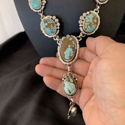 Navajo Blue Turquoise #8 Lariat Necklace | Sterling Silver | Native American Handmade | 10759