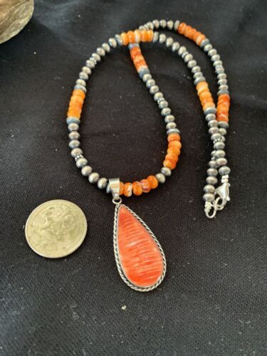 Navajo Pearls Sterling Silver Necklace | Spiny Oyster Cluster Naja Pendant | 599