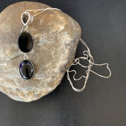 Navajo Black Onyx Inlay Pendant | Sterling Silver | Authentic Native American Handmade | 12933