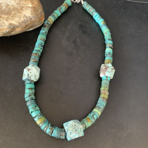 Navajo Turquoise Heishi Spiderweb Necklace | Sterling Silver | 20" | Authentic Native American Handmade | 13891