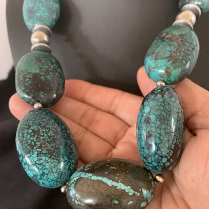 Chunky Navajo Pearl Graduated Turquoise Necklace | Sterling Silver | Authentic Native American Jewelry | 21" | 11904
