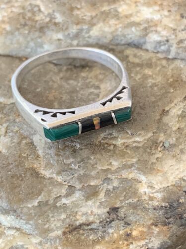Native American Women's Navajo Green Malachite Onyx Inlay Ring | Sz 7 | 11153