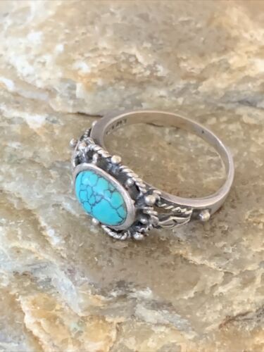 Southwestern Old Pawn Navajo Blue Turquoise Ring | Sterling Silver | Sz 8 | 10778