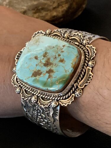 Native American Men's Navajo Royston Turquoise Cuff Bracelet | Sterling Silver | 1414