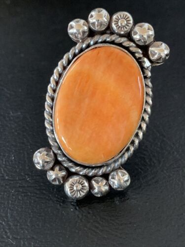 Native American Orange Spiny Oyster Navajo Ring | Sterling Silver | Sz 9 | 13280
