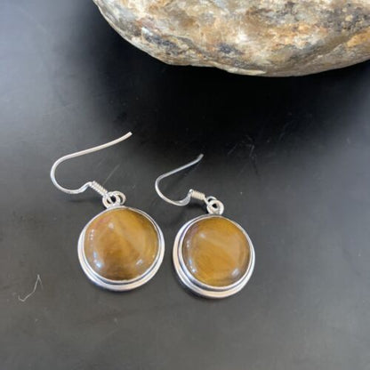 Southwestern Sterling Silver Dangle Earrings | Navajo Coffee Tiger's Eye | Authentic Native American Handmade | 2073