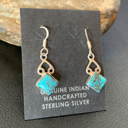 Navajo Blue Turquoise Dangle Earrings | Sterling Silver | 0.5" | Authentic Native American Handmade | 12748