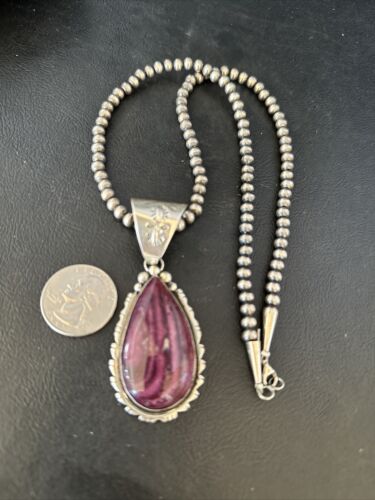 Navajo Purple Spiny Oyster Pendant | Sterling Silver | 2.75" | Authentic Native American Handmade | 14508