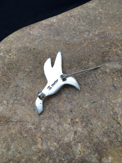 Navajo Spiny Oyster Lapis Hummingbird Pin | Sterling Silver | Authentic Native American Handmade | 2902