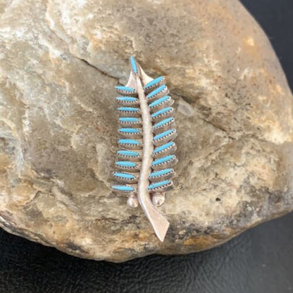 Native American  Blue Turquoise Pin Pendant | Needle Point | Zuni Handmade Sterling Silver | 12803