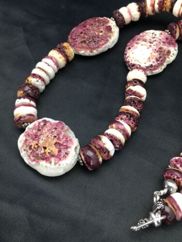 Navajo Purple Spiny Oyster Necklace | Sterling Silver | Authentic Native American Handmade | 20" | 2613