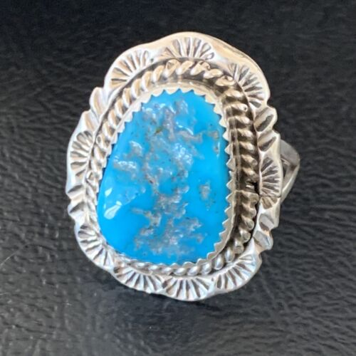 Navajo Blue Kingman Turquoise Ring | Sterling Silver | Sz 8.5 | Authentic Native American Handmade | 12961