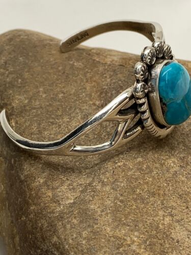 Southwestern Navajo Turquoise Cuff Bracelet | Sterling Silver | Authentic Native American Handmade | 4756 - Masha USA
