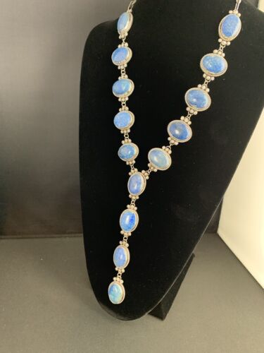 Navajo Lariat Necklace | Sterling Silver | Denim Lapis Lazuli | 37" | Authentic Native American Handmade | 11500