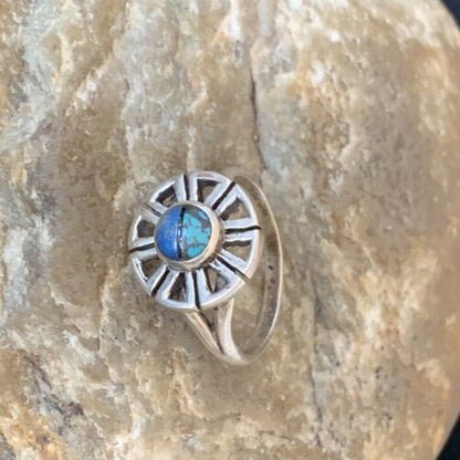 Navajo Blue Turquoise Lapis Inlay Ring | Sz 7.5 | Authentic Native American Handmade | 11199