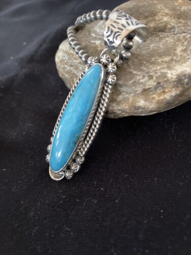 Navajo Men's Kingman Turquoise Pendant Necklace | Sterling Silver | Native American Handmade | 1069
