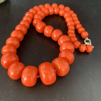 Navajo Graduated Bamboo Coral Strand Necklace | Sterling Silver | Authentic Native American | 22" | 13523