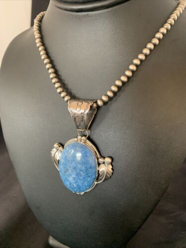 Navajo Denim Lapis Necklace with Pendant | Sterling Silver | Authentic Native American Handmade | 12442