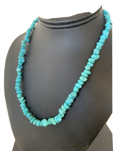 Navajo Kingman Turquoise Necklace | Sterling Silver | Authentic Native American Handmade | 18" | 1965