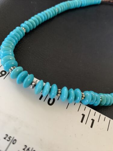 Navajo Pearls Bead Necklace | Blue Turquoise | Sterling Silver | 24" | Authentic Native American Handmade | 12538