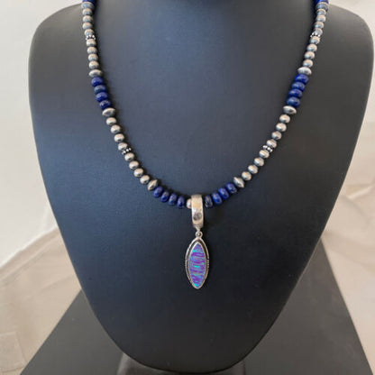 Navajo Purple Opal Pendant Lapis Necklace | Sterling Silver | Authentic Native American Handmade | 1305