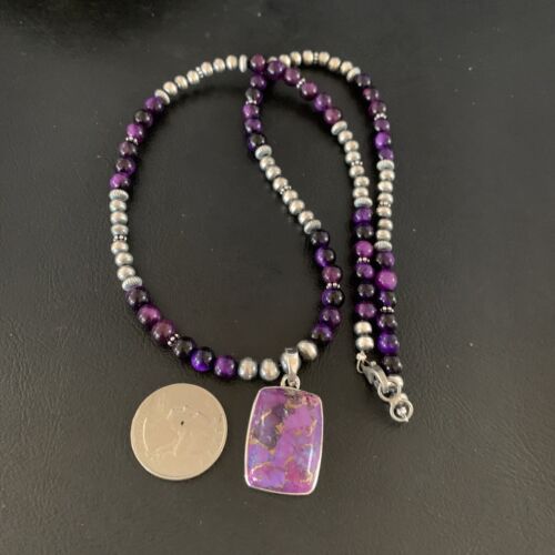 Navajo Pearl Purple Mojave Turquoise Onyx Pendant Necklace | Sterling Silver | Native American Handmade | 13401