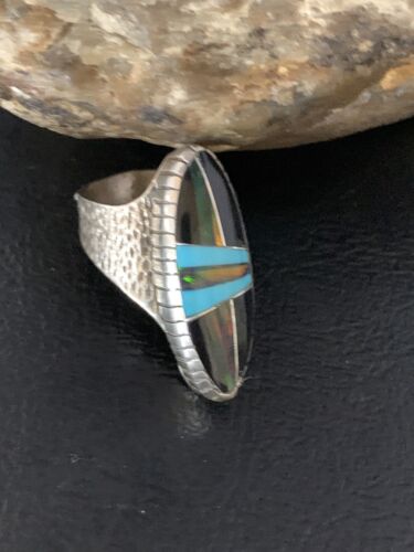 Men's Navajo Multi-Color Opal Turquoise Inlay Ring | Sterling Silver | Sz 7.5 | 13571